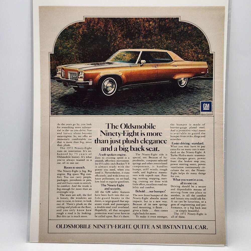 1972 Oldsmobile Ninety-Eight Magazine Print Ad GM General Motors